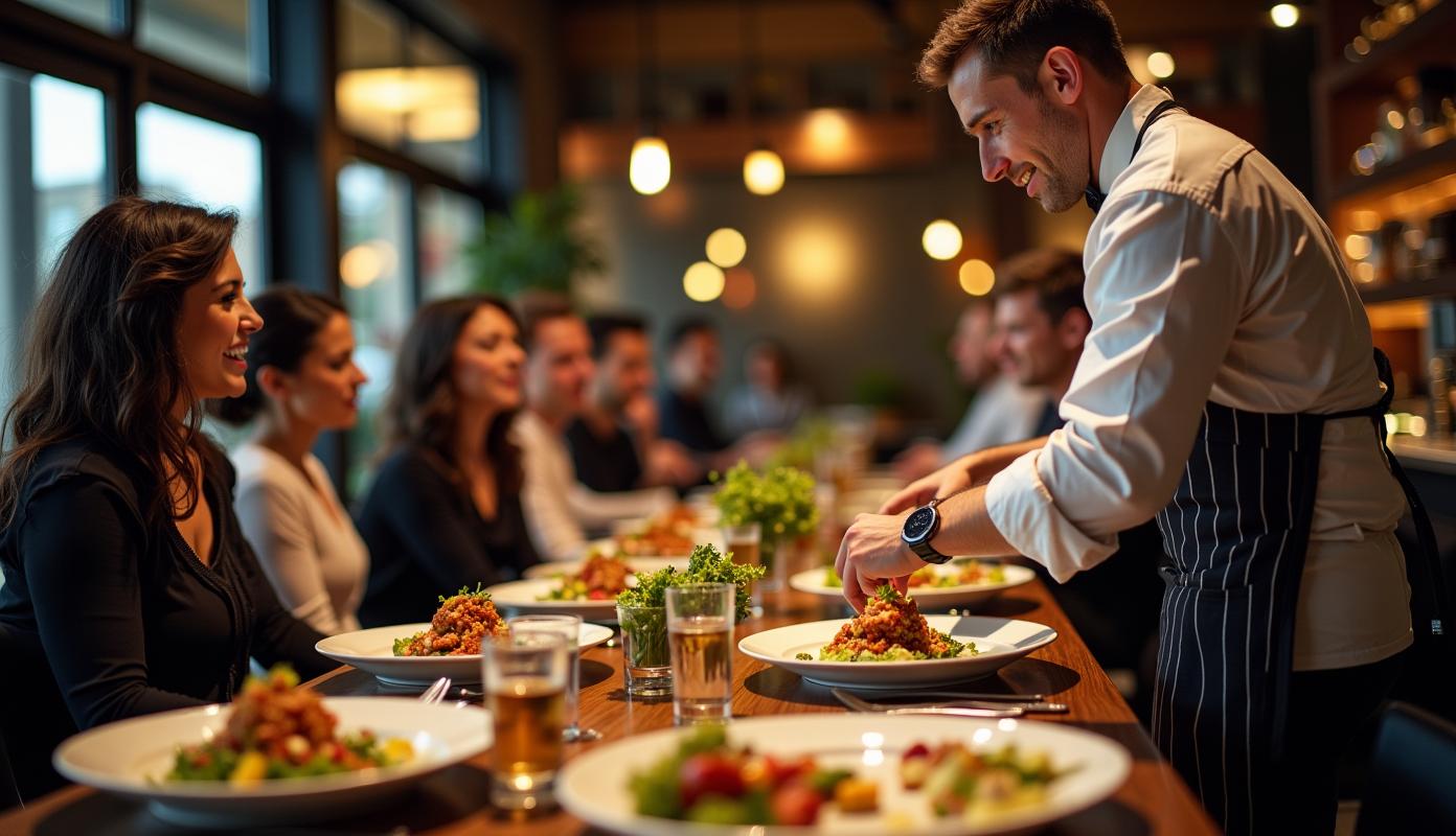 Moderne bistro med smilende kok